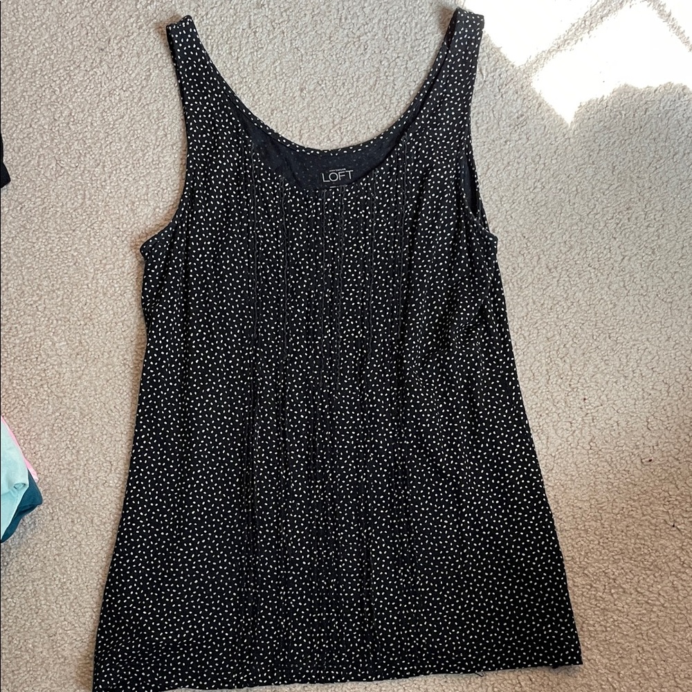 LOFT Black Tank Top with White Micro Dots